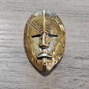 Vintage Gold African Tribal Mask Brooch and Pendant